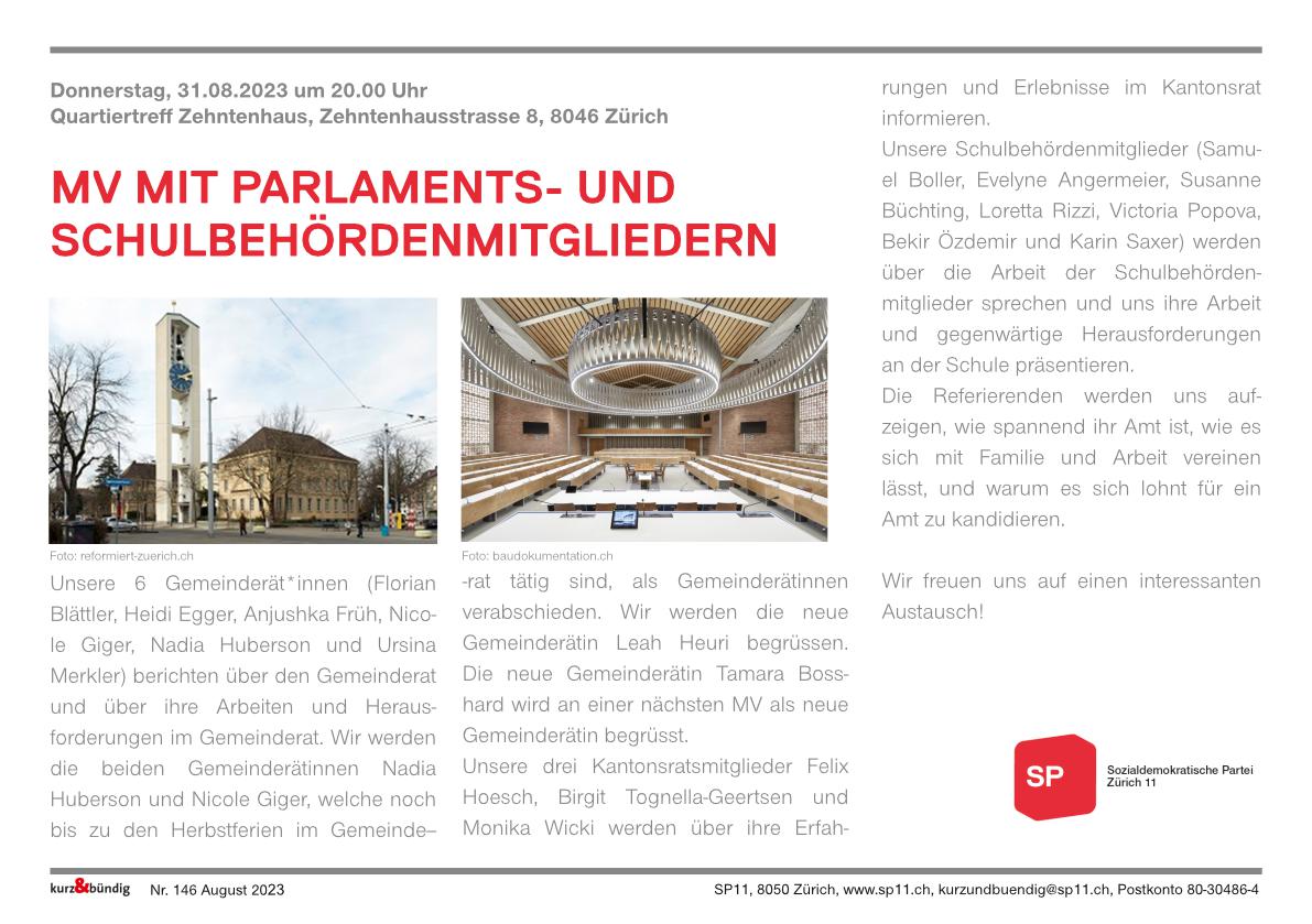 Mitgliederversammlung SP11 mit Parlamentarier:innen